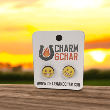 Smiley Emoji Wood Stud Earrings - Stud Earring - Charm and Char